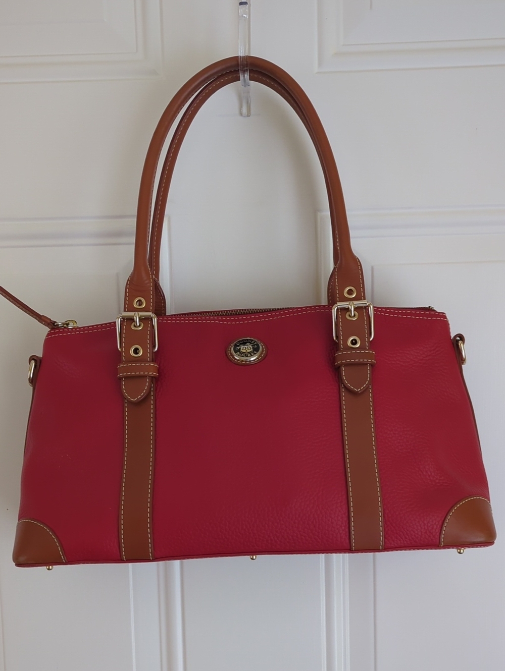 Dooney & Bourke Pebbled Red Leather Domed Satchel Bag.